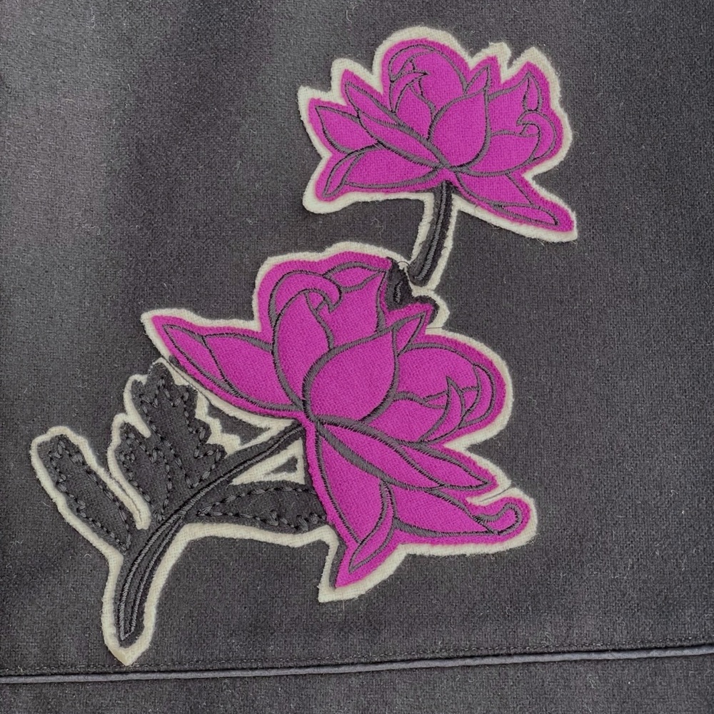 Vintage Studio Jax Black Purple Floral Design Wool Blend A-Line Skirt (10) - Picture 4 of 11
